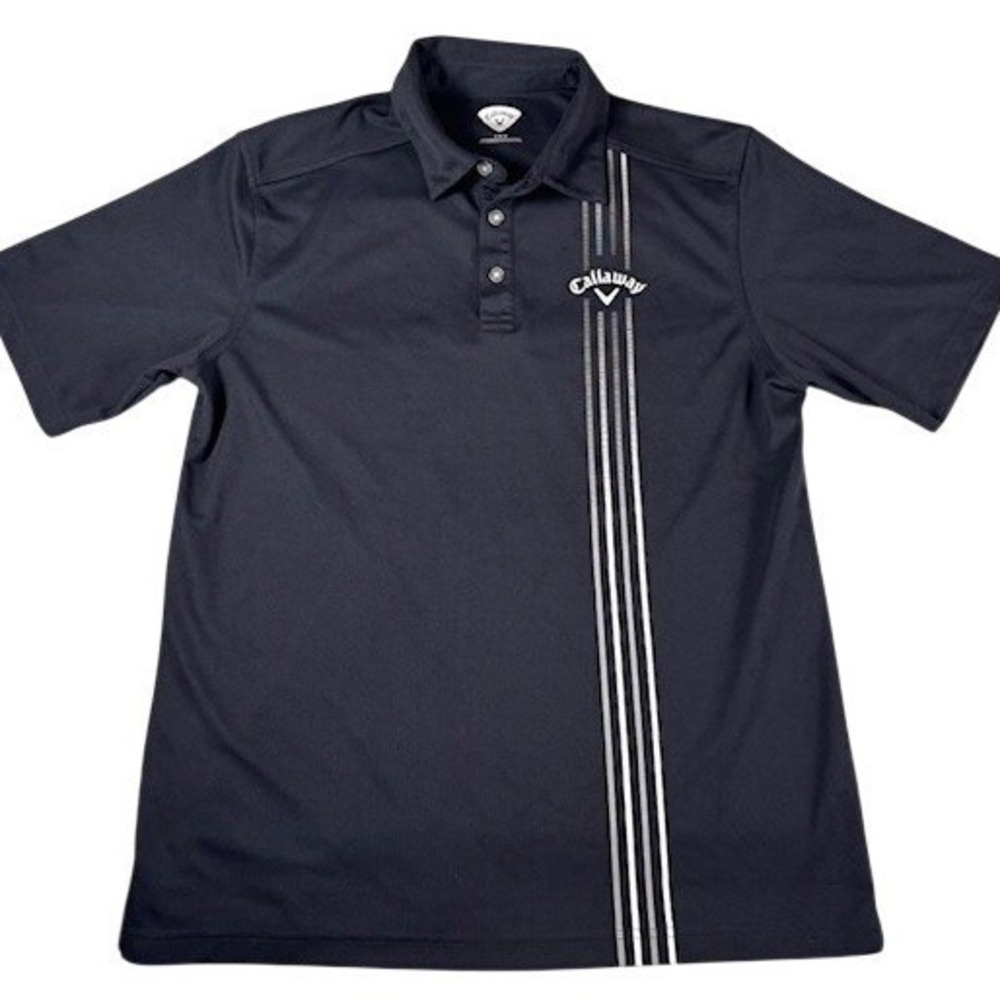 Callaway Polo Shirt Mens Large Black Vertical Stripe Short Sleeve Golf Top